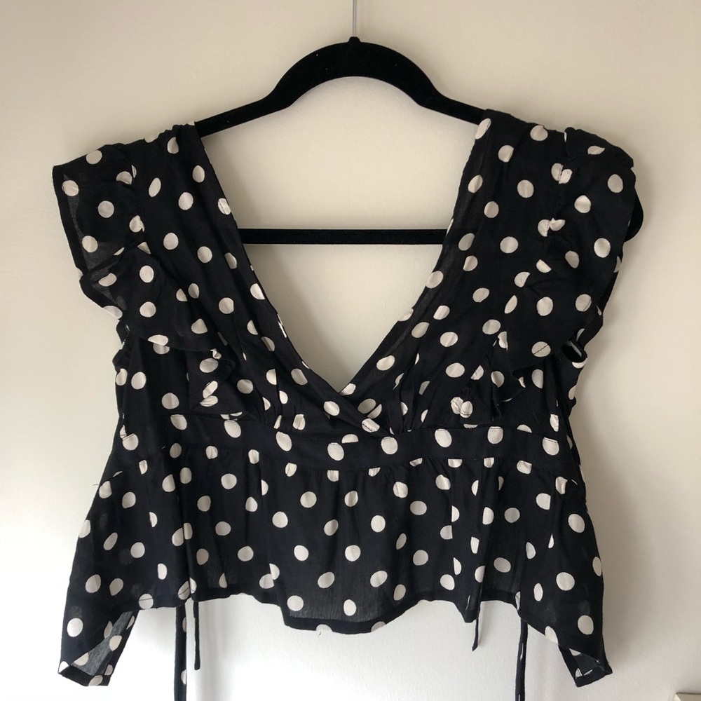 Topshop black and white polka dot tie top